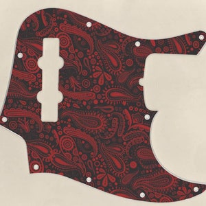 Custom Graphical Pickguard to fit Fender J Bass Jazz Bass Paisley BK-RD