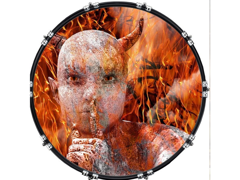 Custom Aquarian Bass Kick Drum Head Front Drumskin Devil Flame Etsy