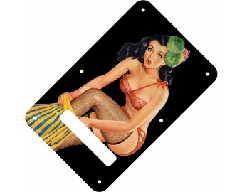 Custom Graphical Tremolo Cover Back Plate to fit Fender Strat Stratocaster Pin Up Girl Tikki Skirt BK