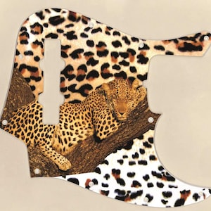 Custom Graphical Pickguard to fit Fender J Bass Jazz Bass Sleeping Leopard