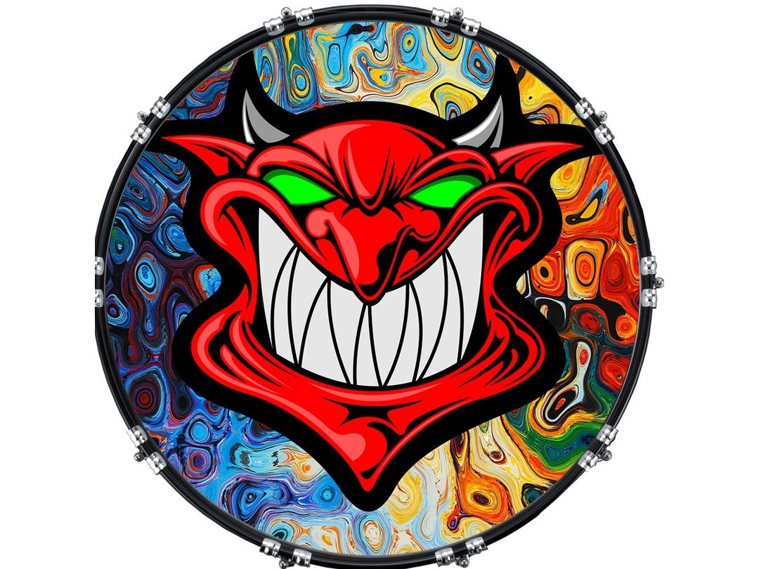 Custom Aquarian Bass Kick Drum Head Front Drumskin Demon Grin Etsy