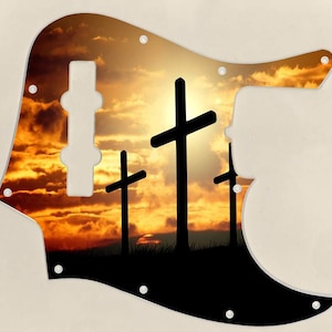 Custom Graphical Pickguard to fit Fender J Bass Jazz Bass Three Crosses 2