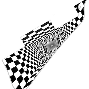 May include: Black and white checkered guitar pickguard with a swirling, optical illusion design.