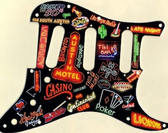 Custom Graphical Pickguard to fit Fender Strat Stratocaster Neon Collage