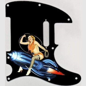 Custom Graphical Pickguard to fit Fender Tele Telecaster Pin Up Girl Giddy Up BK