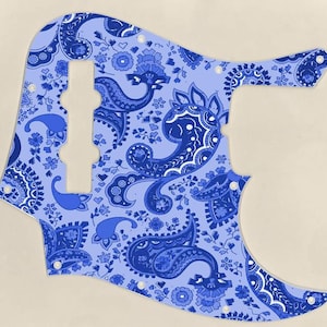 Custom Graphical Pickguard to fit Fender J Bass Jazz Bass Blue Paisley
