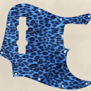 Custom Graphical Pickguard to fit Fender J Bass Jazz Bass Leopard print Blue