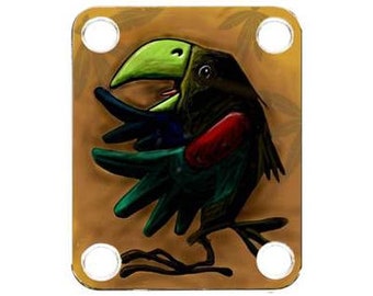 Aangepaste grafische Fender stijl gitaar nek plaat Neckplate Tikki Bird 1