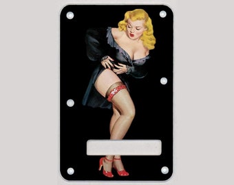 Custom Graphical Tremolo Cover Back Plate to fit Fender Strat Stratocaster Pin Up Black Negligee BK