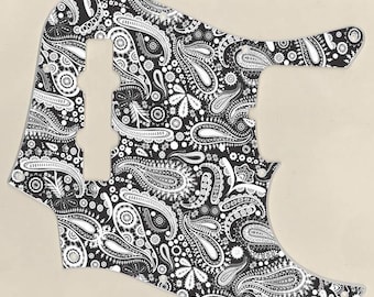 Custom Graphical Pickguard to fit Fender J Bass Jazz Bass Paisley BK-WH
