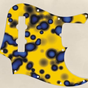 Custom Graphical Pickguard to fit Fender J Bass Jazz Bass Blue Blotch on Yellow