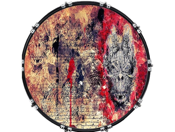 Custom Aquarian Bass Kick Drum Head Front Drumskin Abstract History 1