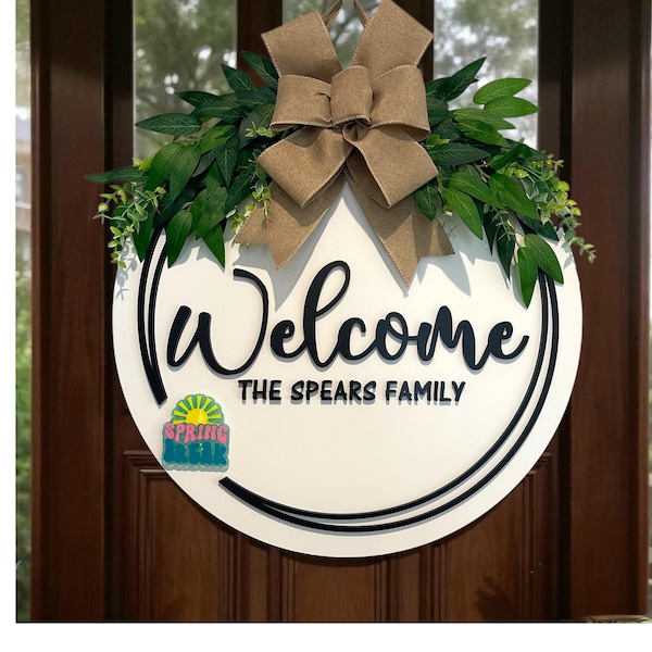 Corona de bienvenida personalizada intercambiable para puerta de entrada / Corona para todo el año / Regalo de inauguración de la casa / Accesorios intercambiables