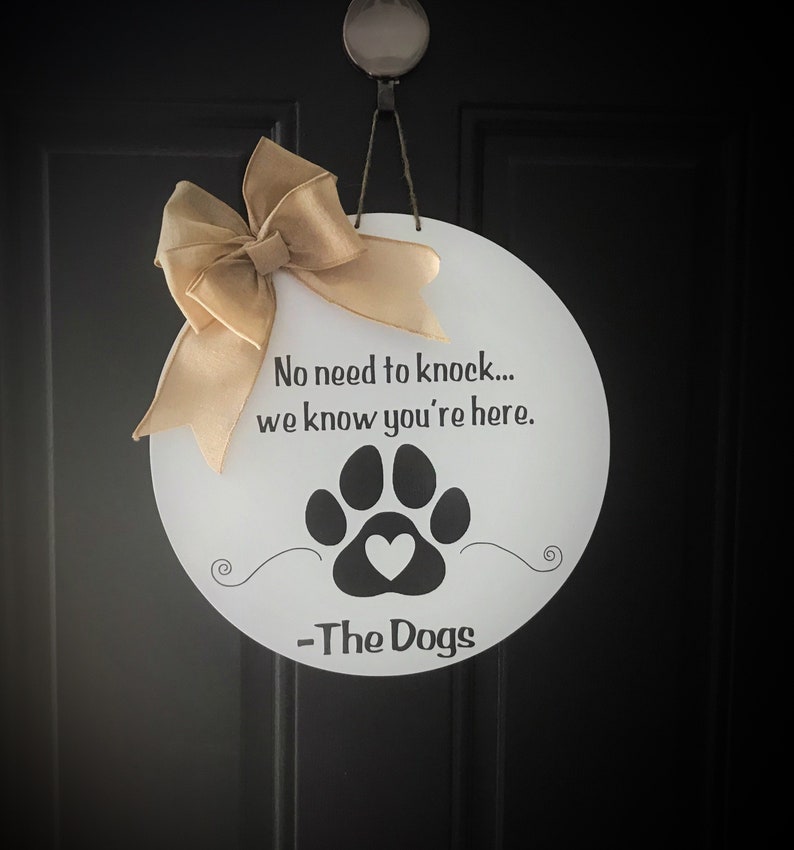 Dog owners front door sign barking dog sign white & gray Etsy