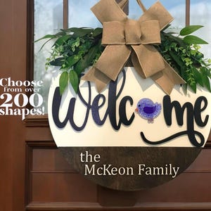 Interchangeable personalized Welcome Front Door Wreath Door Hanger | Year Round Wreath | Housewarming Gift | Interchangeable Shapes