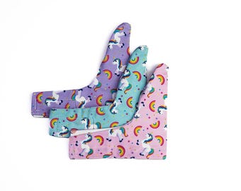 Protectores de pulgar de algodón con diseño de unicornio / Para evitar que el niño se chupe el dedo (Juego de 3)