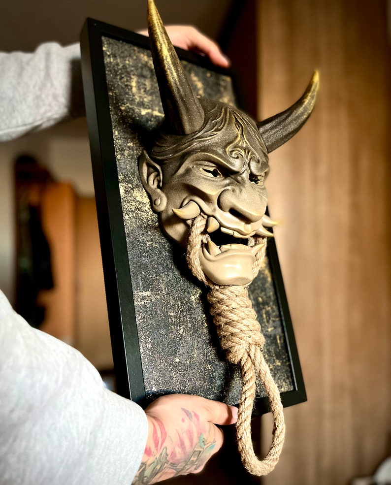 Red on Black Framed Japanese Hannya Mask With Rope Etsy