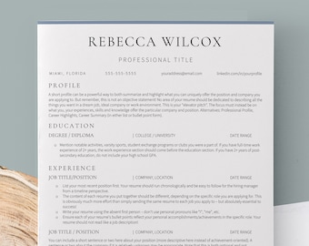 Professional Resume Template Word, Google Docs Resume, Modern CV Design, Curriculum Vitae, 2 Page Resume