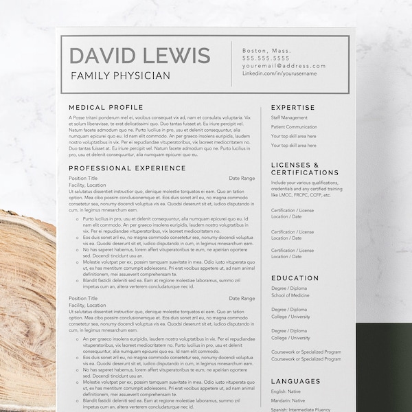 Doctor Resume Template, Medical Resume Template Instant Download, Doctor CV Template, Medical CV Design