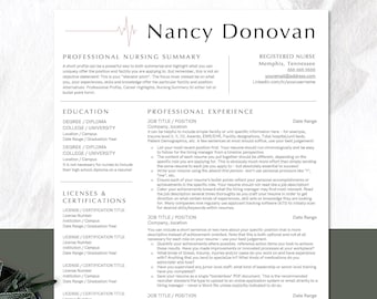 Nurse Resume Template Nursing Resume, CV Template, Medical Resume, RN Resume, One Page Resume