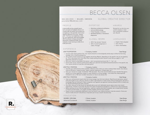 Creative Resume Template, 1 Page Resume, Curriculum Vitae Template in Classic Pastel Design