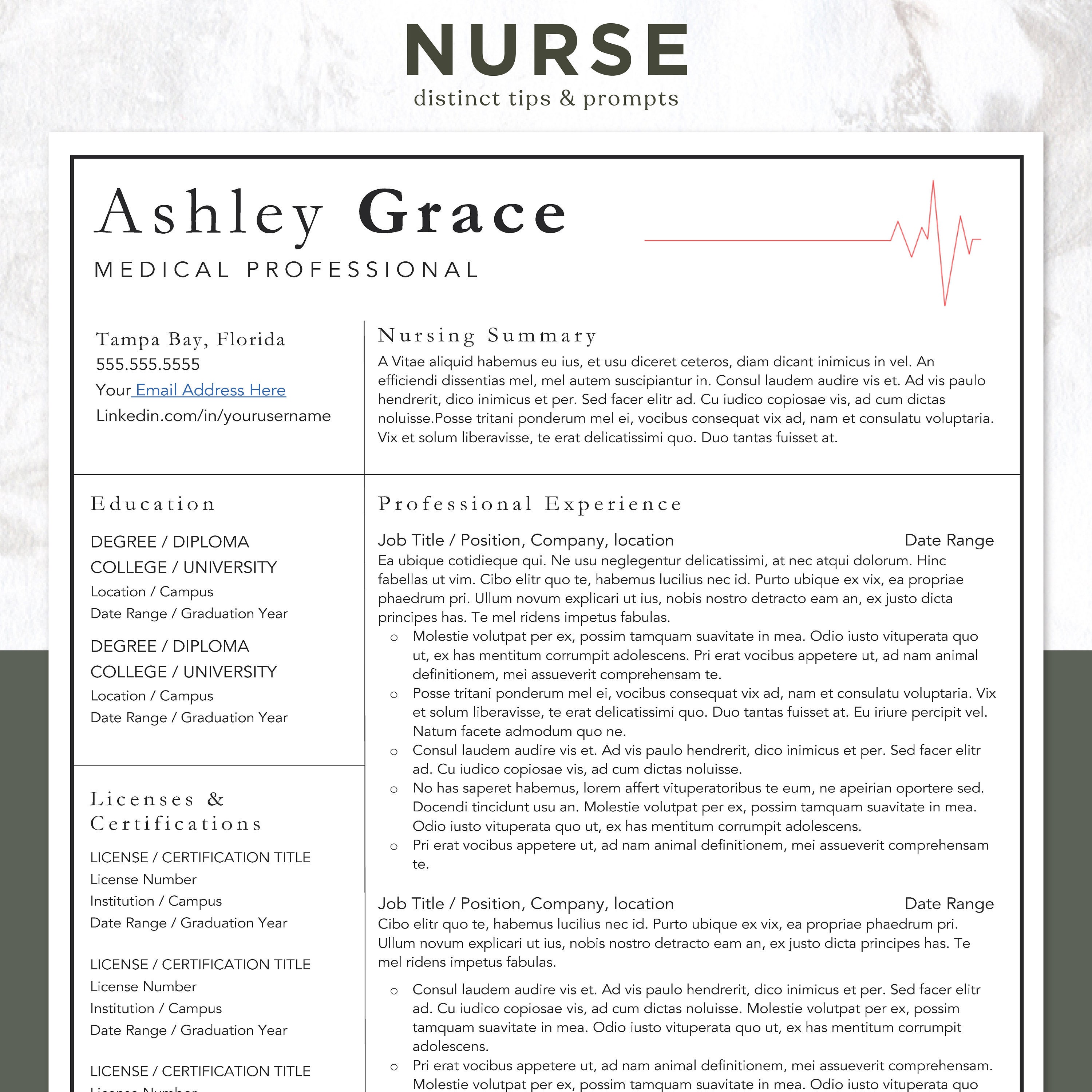 Nurse Resume Template Nursing Resume Cv Template Medical Etsy New Zealand