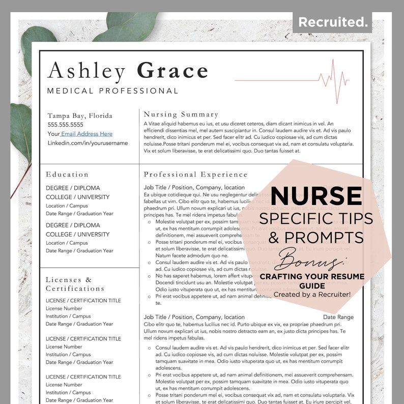 Nurse Resume Template Nursing Resume CV Template Medical Etsy