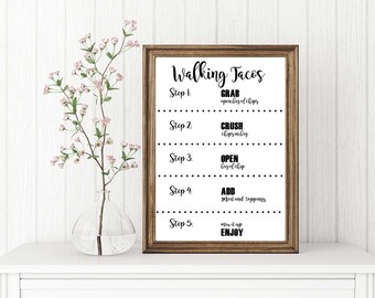 Taco bar sign printable. Walking tacos sign printable weddings, parties, fiestas, DIY tacos.