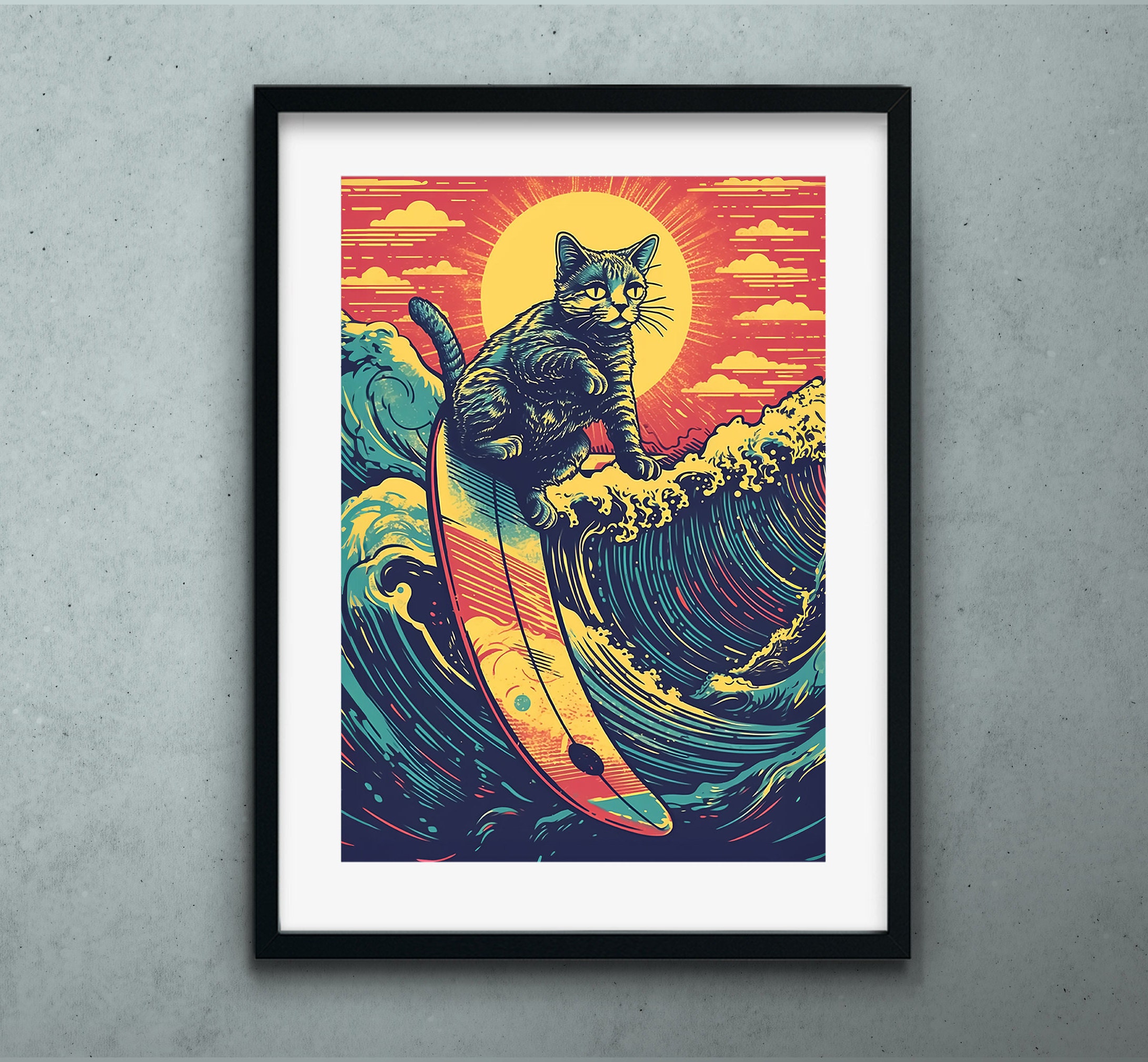 Surfing Cat Poster - Etsy