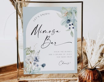 NINA - bord mimosabalk, stoffig blauw bord mimosabalk, bord bruiloft mimosabalk bewerkbaar, bord mimosabalk baby vrijgezellenfeest afdrukbaar, boho