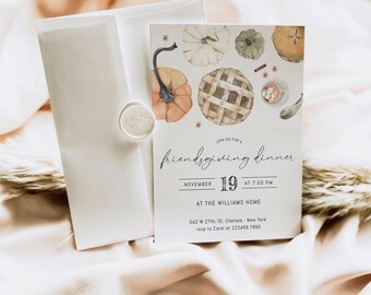 EDITABLE Pumpkin Friendsgiving Invitation Template, Autumn Thanksgiving Dinner Invitation, Pumpkin Pie Invitation, Holiday Party, Tg1