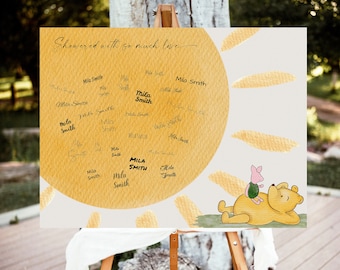 POOH - Winnie the Pooh Baby Shower Signature Board Template, Classic Winnie the Pooh Editable Guestbook, Signature Sign,  Instant Download