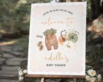 Szablon powitalny dyni na baby shower do edycji, boho jesienny napis powitalny na baby shower, edytowalny jesienny napis powitalny, natychmiastowe pobranie