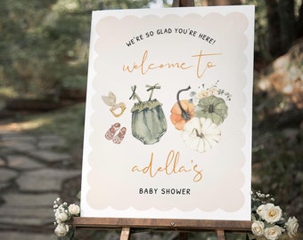 Szablon powitalny dyni na baby shower do edycji, boho jesienny napis powitalny na baby shower, edytowalny jesienny napis powitalny, natychmiastowe pobranie