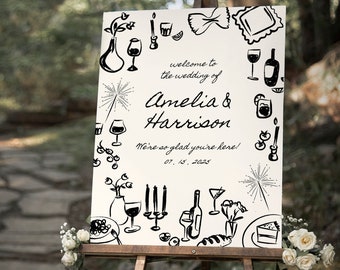 AMELIA - Hand Drawn Welcome Sign Template, Editable Handwritten Welcome Sign, Scribble Illustration Sign, Funky Welcome Sign, Wedding