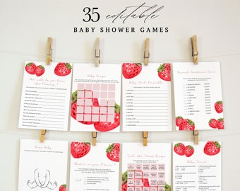 MARGOT - Strawberry Baby Shower Games Bundle, A Berry Sweet Baby Shower Games Template, Red Strawberry Baby Shower Games Set, Girl Baby Game