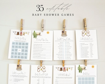 MAEVE - Cowboy Baby Shower Editable Games, Wild West Baby Shower Games Template, A Little Cowboy is on the Way, Rodeo Baby Shower Games