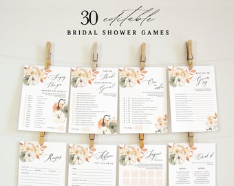 ÁMBAR - Plantilla de juegos de paquete de despedida de soltera de otoño Boho, juegos de calabaza de despedida de soltera de otoño, juegos de despedida de soltera de arco, juegos de novia editables