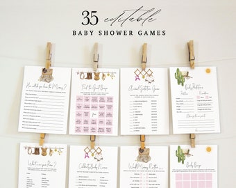 GINGER - Cowgirl Baby Shower Bewerkbare Games, Wild West Baby Shower Games Template, Een kleine Cowgirl is onderweg, Rodeo Baby Shower Games