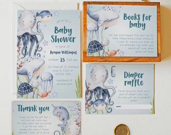 BRUNA - Under the Sea Baby Shower Invitation Set, Ocean & Sea Baby Shower Invitation Template, Editable Under the Sea Baby Shower Invite