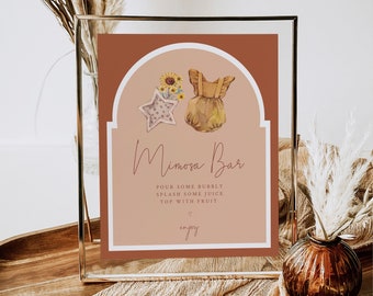 PARIS - Arch Boho Baby Shower Mimosa Bar Sign Template, Bohemian Editable Momosa Bar Sign, Arched Baby Girl Clothes Terracotta Sign, Bubbly