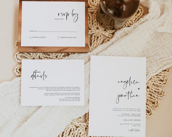 ANGELICA - Modern Minimalist Wedding Invitation Suite Template, Minimal Wedding Invitation, RSVP, Details, Clean Wedding Invitation Set