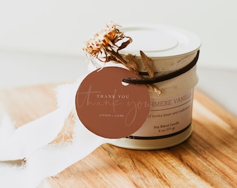 DAKOTA - Modern Terracotta Thank You Gift Tag Template, Desert Boho Favor Tag, Rust Burnt Orange Wedding Tag, Earthy Sticker Template