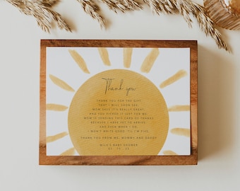 MILA - Sunshine Baby Shower Thank You Card Template, A Little Ray Of Sunshine Editable Thank You Card, Boho Sunshine Baby Shower Thank You