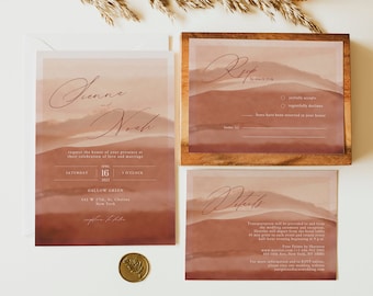 SIENNA Burnt Orange Wedding Invitation Template, Terracotta Wedding Invitation Set, Bohemian Rust Watercolor Wedding Invitation Suite, Boho