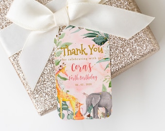 EDITABLE Party Animals Birthday Thank You Card Note Girl Safari Birthday Jungle Animal Zoo Animal Digital Printable Instant Download SAF1