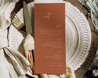 DAKOTA - Terracotta Wedding Menu Template, Desert Boho Wedding Menu, Burnt Orange Editable Menu Template, Modern Rust Copper Menu, 2 SIZES