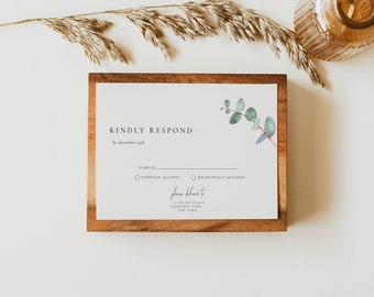 Eucalyptus Rsvp Card Template Minimalist Greenery Wedding Rsvp Modern Eucalyptus Response Card Editable Printable INSTANT DOWNLOAD EU1