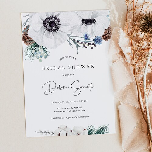 Dusty Blue Bridal Shower Invitation Template Winter Blue - Etsy