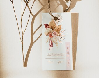 EMMA Boho Wedding Favor Tag Template, Pampas Grass Wedding Gift Tag, Dried Palm Editable Favor Tag, Desert Floral Bohemian Favor Tag, Earth